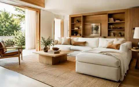 Sample interior studio website hero showing a warm, bright living room