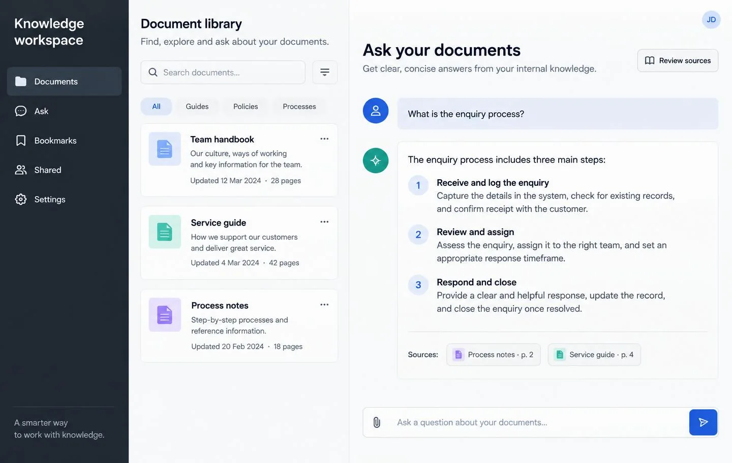 Document workspace behind the Doclantern concept assistant
